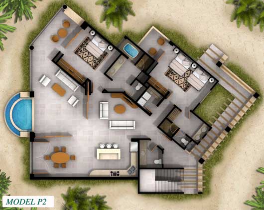 Floorplan for Model 2 at Cabo Viejo Condos