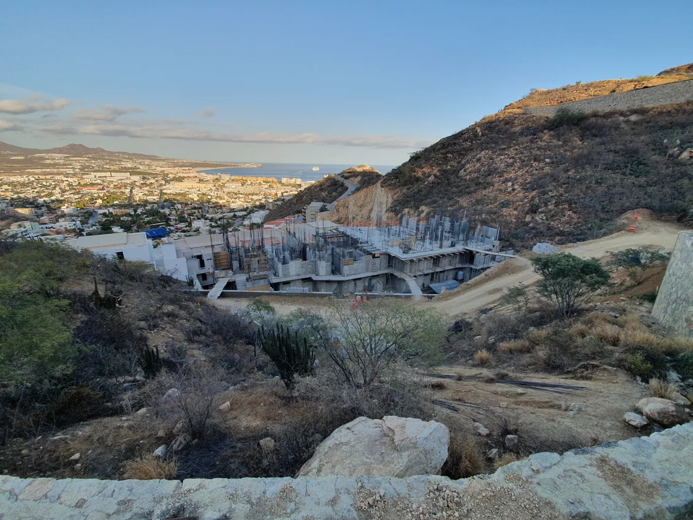 Wide historical view of construction on the Pedregal hillside